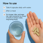 Bottle of Maree Biotin & Collagen Hair Growth Complex supplement with capsule contents visible in the image.