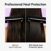 Maree heat styling protective hair spray bottle, lightweight formula for heat damage protection during styling.