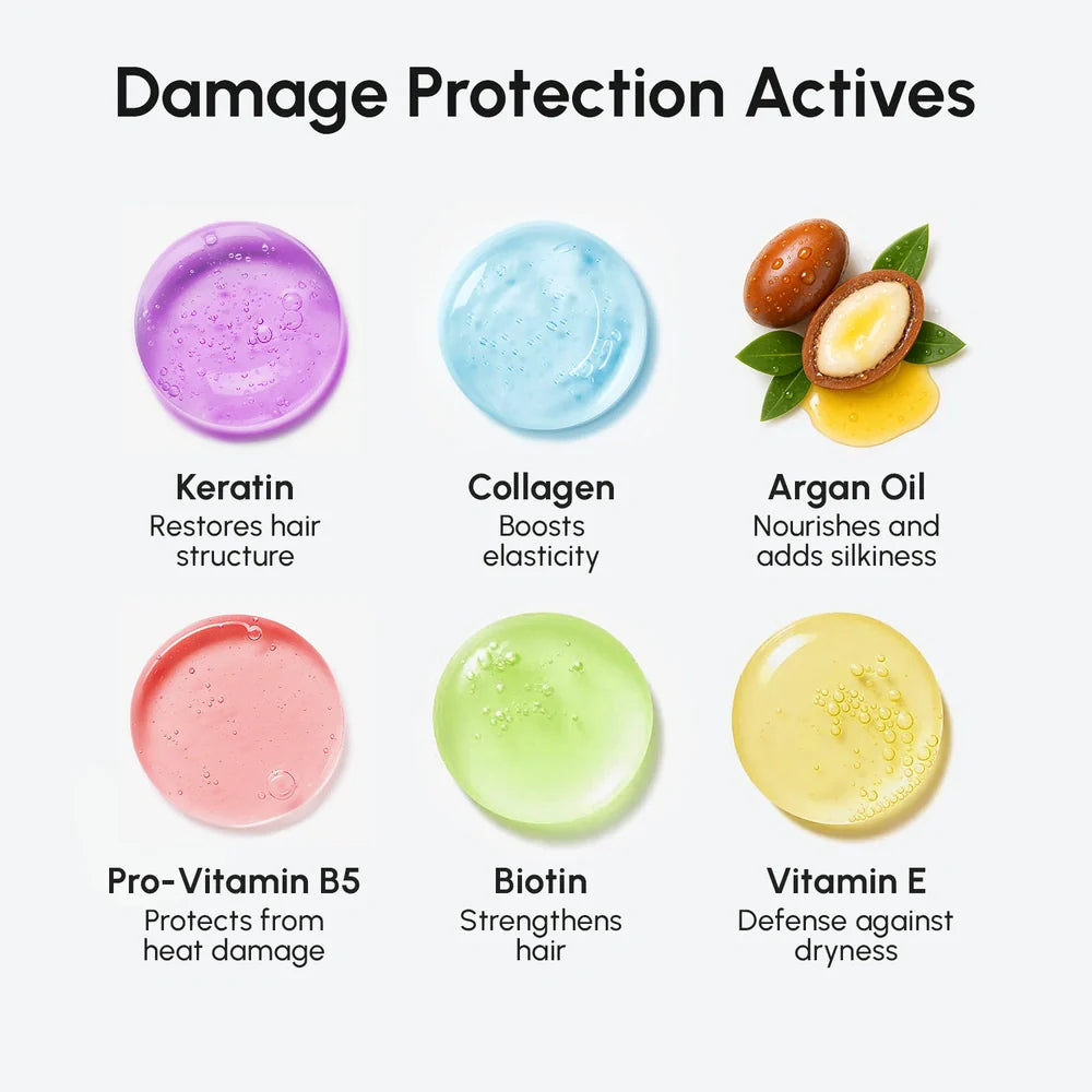 Maree heat styling protective hair spray bottle with a spray nozzle, designed to shield hair from heat damage during styling.