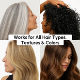 Maree heat styling protective hair spray applied to shiny, smooth hair, shielding from heat damage during styling.
