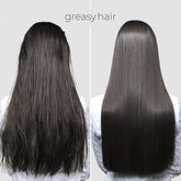 Maree keratin mask for damaged hair showing before and after treatment, smooth and shiny hair close-up image