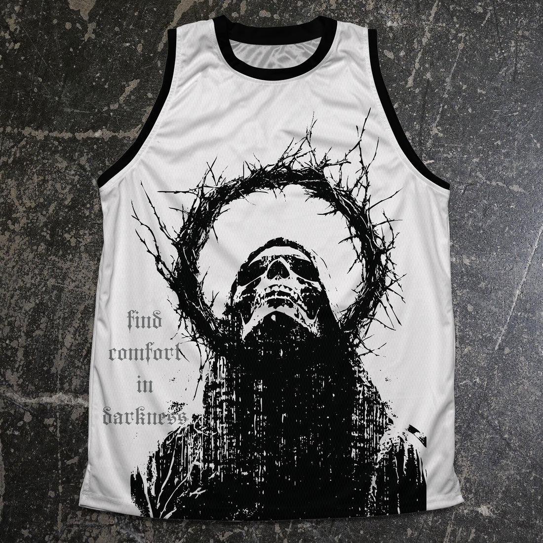 Front view of a Halo Jersey shirt by Any Means Necessary Clothing, featuring a stylish design on the front.