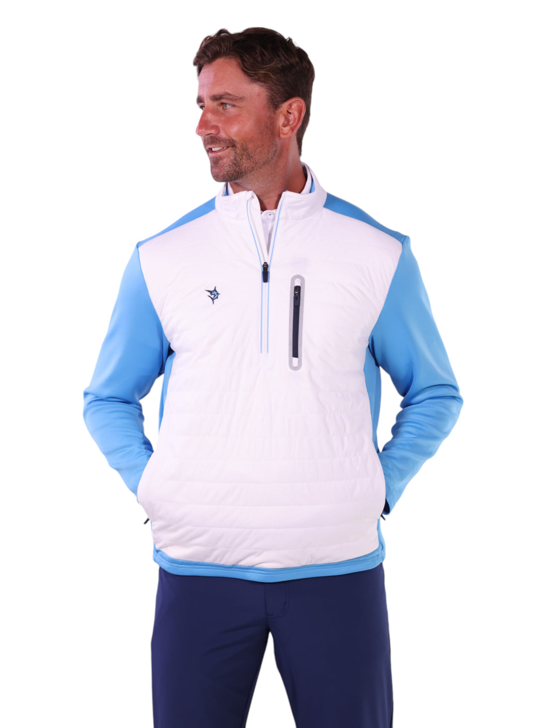 White Water Life Hampton Pullover Technical Layer quarter zip, shown with hands, lightweight and functional for outdoor layering.