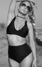 Forever Young Swimwear Hampton high waist bikini bottom with neoprene fabric, featuring a sleek, fitted design for beach and pool wear.