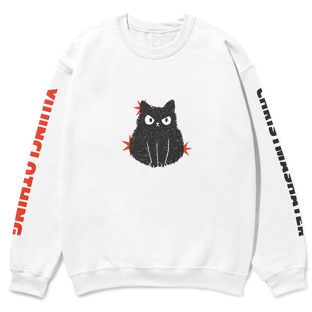 Yūjin Clothing Christmas Hater Cat sweatshirt featuring a festive design and a relaxed fit, perfect for holiday casual wear.