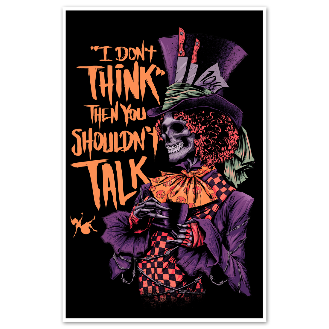 Hatter Print poster by Any Means Necessary Clothing featuring a detailed, artistic hat illustration on white background.