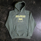 Sage green Hell is Empty pullover hoodie by Any Means Necessary Clothing with front graphic design and soft fabric.