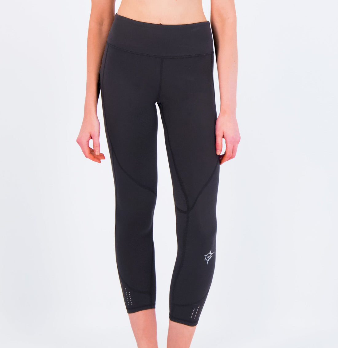 Black HydroFlex Cut Out Leggings by White Water Life, featuring stylish cutouts and a stretchy, form-fitting design for active wear.