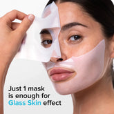 Maree Hydrogel Collagen Face Mask showing a transparent, gel-like mask applied to a person&