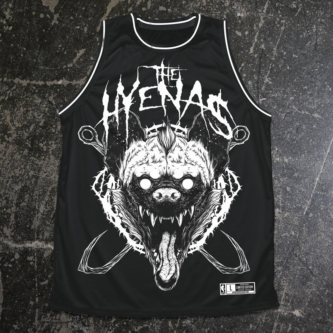 Front view of Any Means Necessary Clothing Hyenas Jersey, a stylish shirt featuring hyena graphic design.
