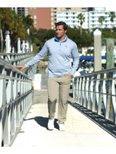 White Water Life Montauk quarter zip midweight comfort shirt, showing the fabric and relaxed fit in a natural outdoor setting.
