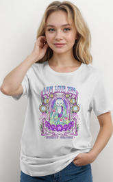 Light gray Zenkitty T-shirt by Fitkitty Culture Athleisure Wear, featuring a Zen-inspired graphic on soft, comfortable fabric.