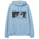 Gray "I Love You" hoodie by Yūjin Clothing featuring a cozy design and front graphic, perfect for casual wear.