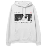 Yūjin Clothing I Love You hoodie featuring a comfortable fit with a printed "I Love You" message on a casual black hoodie.
