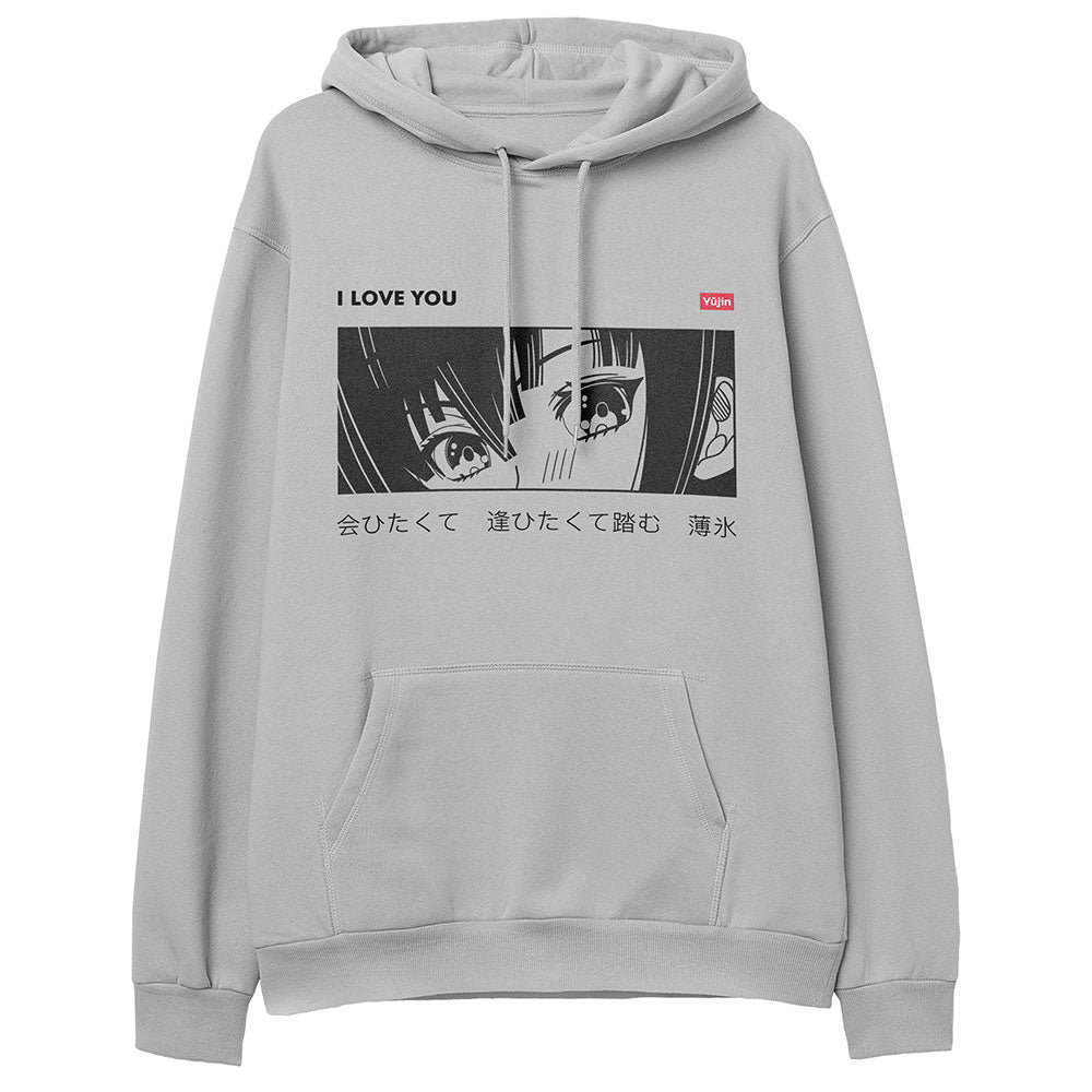 Yūjin Clothing I Love You hoodie with a cozy fit and a printed "I Love You" message on the front, made from soft, comfortable fabric.