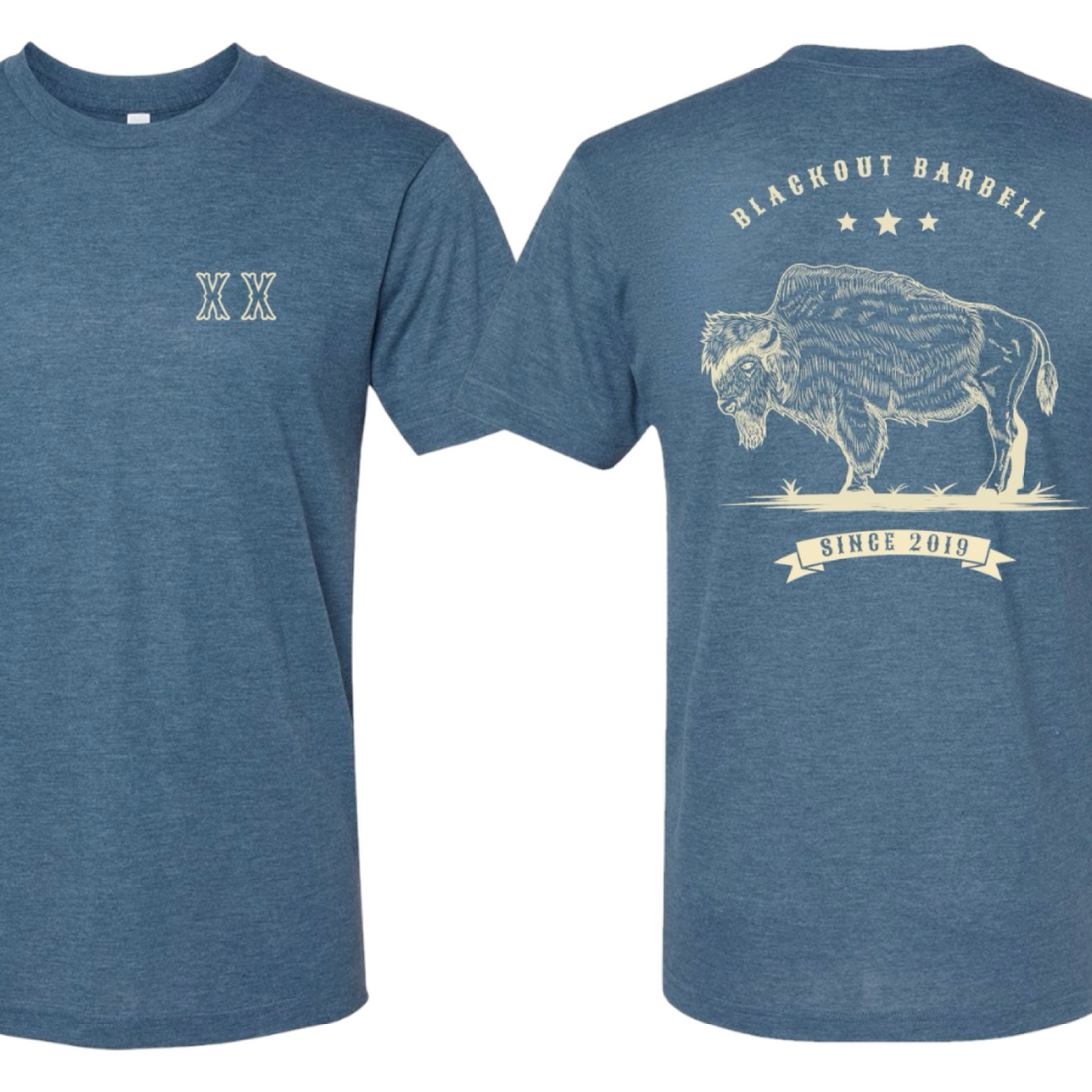 Blackout Barbell Bison Tee featuring a bold bison graphic on a comfortable black cotton T-shirt.