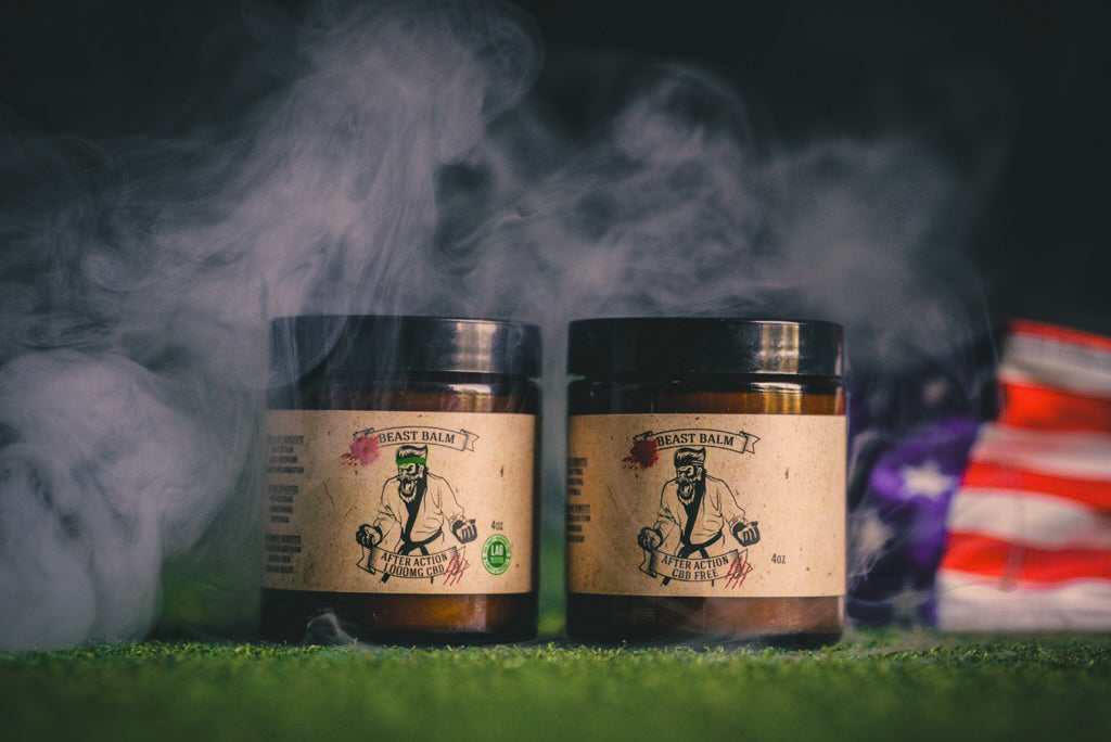 Johnny Slicks After Action Hemp Beast Balm jar showing the skincare balm with a natural, earthy label and lid.