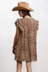 Desert Muse Leopard Ruffle Dress by Fitkitty Culture, featuring a leopard print, ruffle details, and a flowing silhouette for stylish wear.