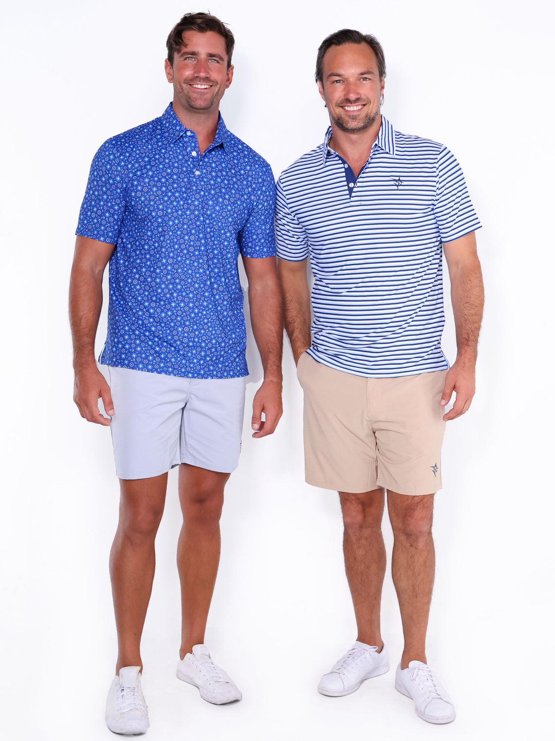 White Water Life Captain Shorts featuring a striped pattern and a compass design on lightweight, comfortable men&
