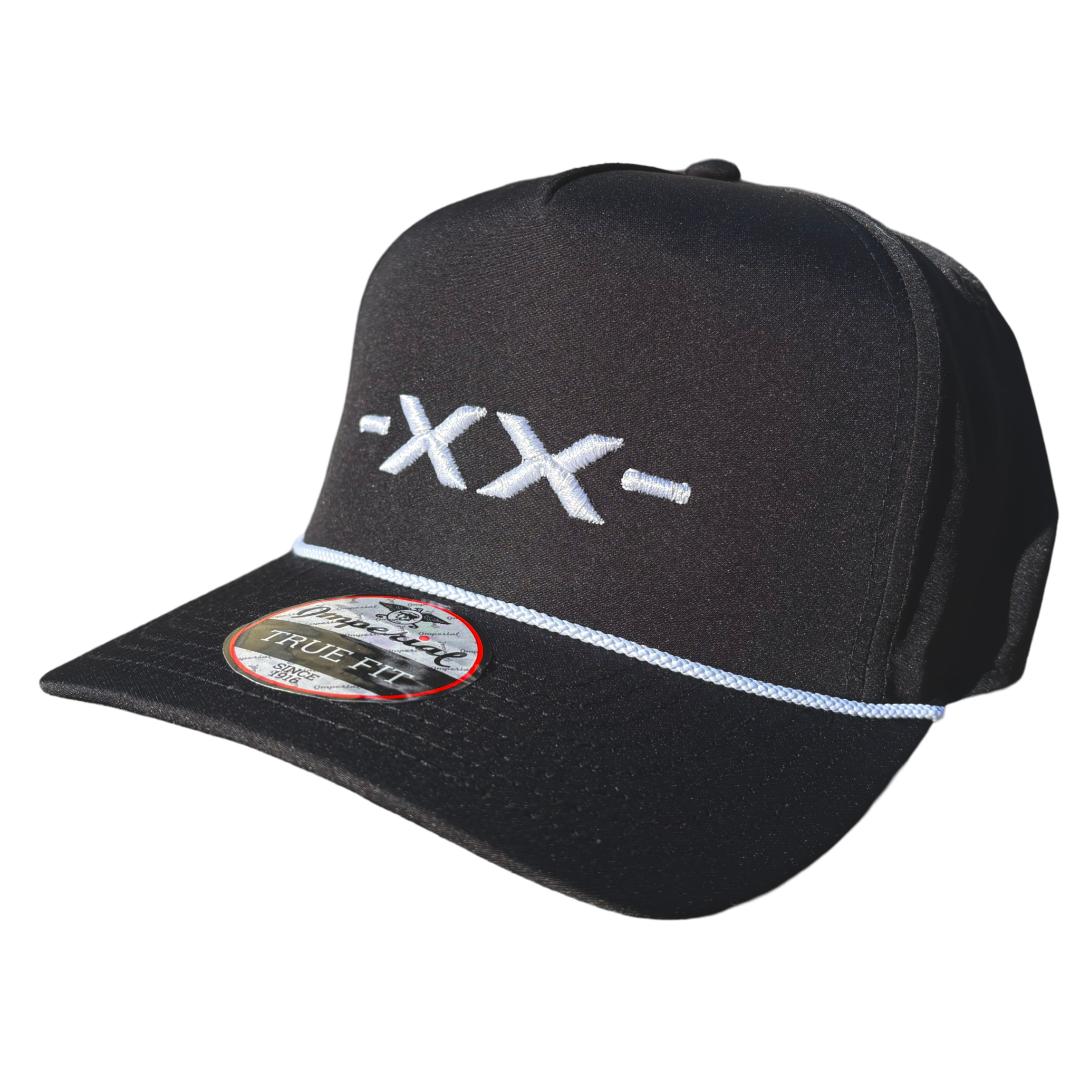 Black and white Icon Snapback hat by BLACKOUT BARBELL, featuring a flat brim and adjustable strap.