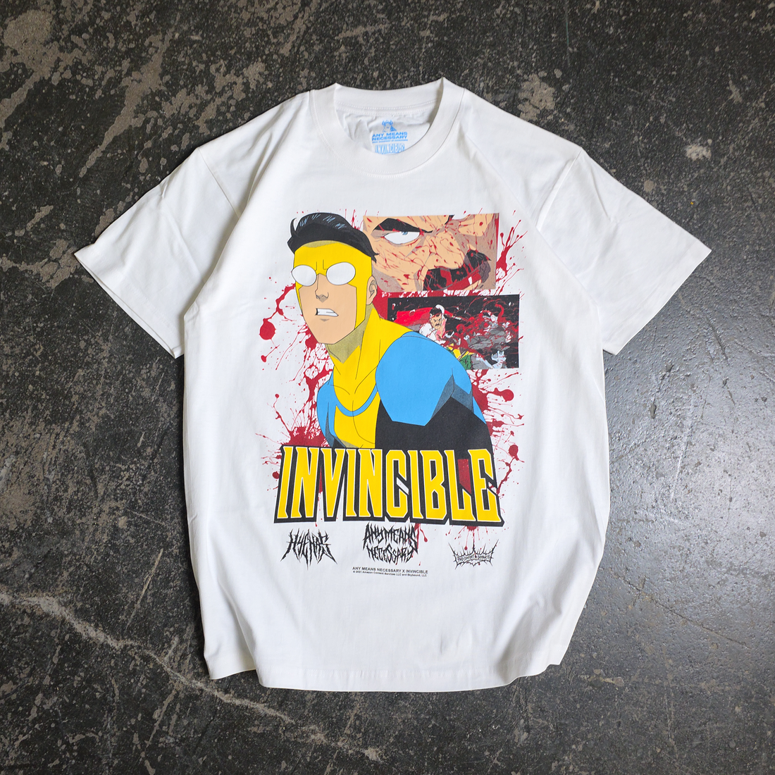 White Betrayal T-shirt by Any Means Necessary Clothing featuring a front graphic design
