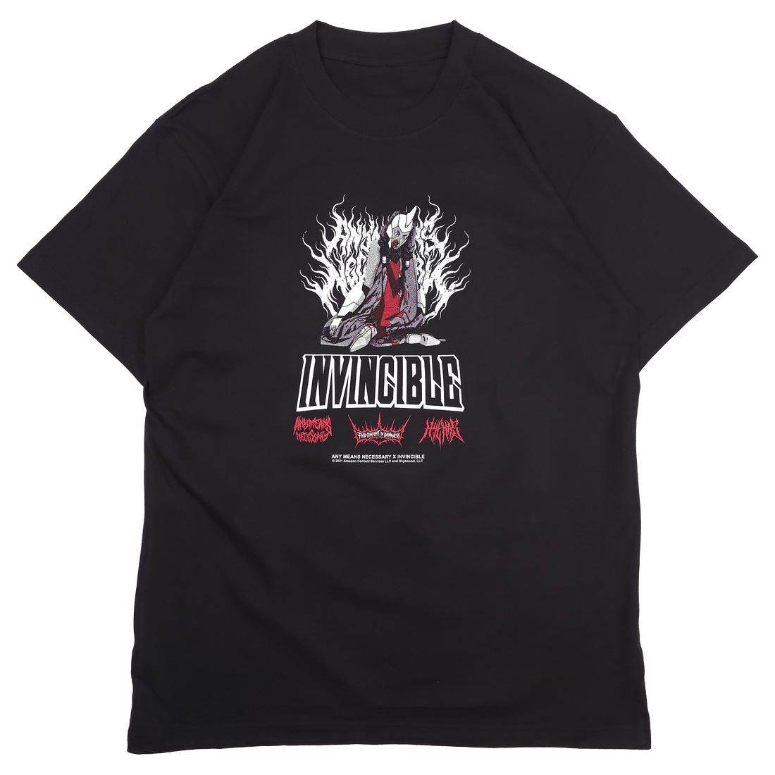 Black Neck Snap T-Shirt from Any Means Necessary Clothing, front view showing the neck snap design and casual fit.