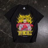 Black Omni-Man T-shirt from Any Means Necessary Clothing featuring a front view of the Invincible hero graphic.