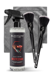 Blackline Car Care ultra-soft detail brushes set with Italian leather handles, designed for gentle automotive cleaning.