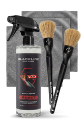 Blackline Car Care BLACKLINE® Reset interior cleaner and scent booster in Italian Leather scent, showing spray bottle and product label.