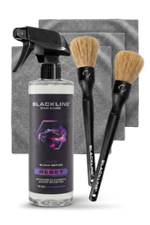 Blackline Car Care BLACKLINE® Reset Interior Cleaner and Scent Booster spray bottle with label and branding.