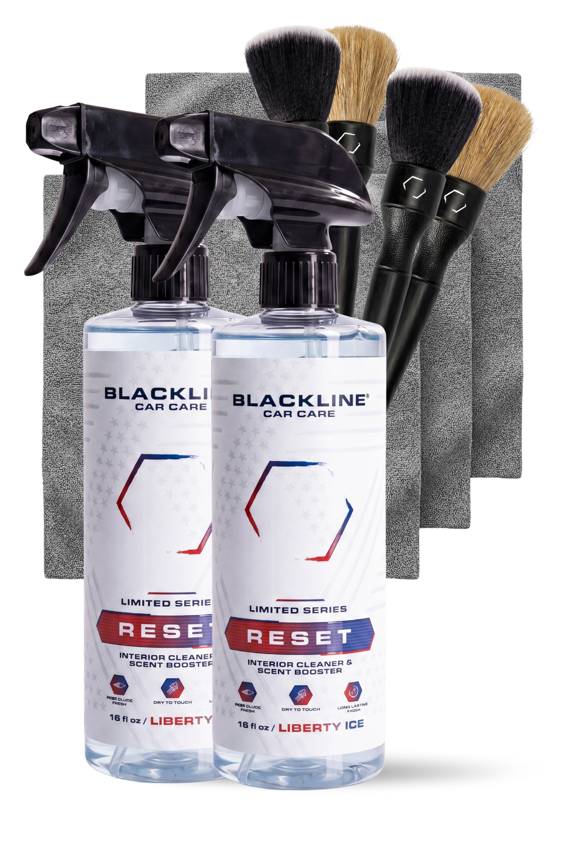 Blackline Car Care BLACKLINE® Reset interior cleaner and scent booster bottle with a clean, modern design.