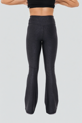 Black leather-look crossover flare leggings by Fitkitty Culture, featuring a stylish edge design and comfortable fit for women.