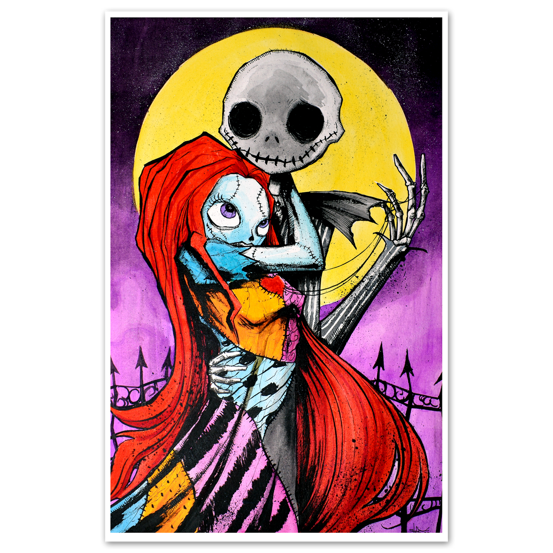 Jack and Sally poster featuring the iconic characters from The Nightmare Before Christmas by Any Means Necessary Clothing
