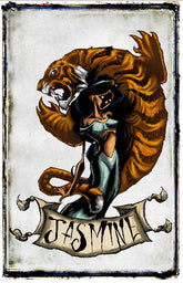 Disney Darkness Prints poster featuring Jasmine from Disney, showcasing her in a detailed and artistic illustration style.