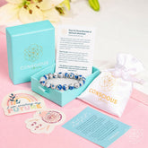 Conscious Items K2 Stone bracelet featuring unique K2 stones, displayed on packaging for spiritual adventure and stylish wear.