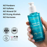 Maree Keratin Oil Serum for smooth, shiny hair with nourishing keratin, displayed in a sleek bottle on a white background.
