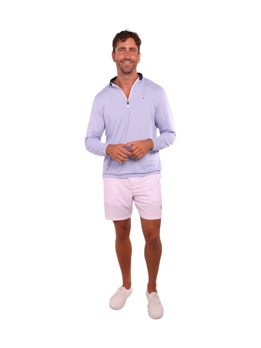 White Water Life long sleeve Long Beach quarter zip in grey gingham, lightweight and ultra soft fabric.