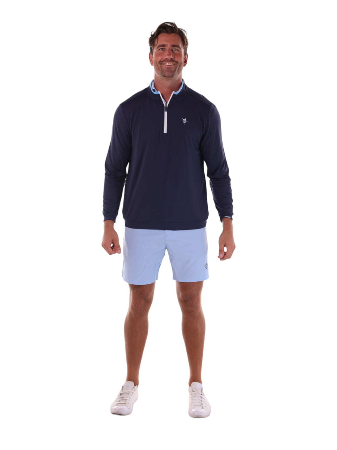 White Water Life Long Beach quarter zip long sleeve shirt in navy, made from ultra-soft, lightweight fabric.