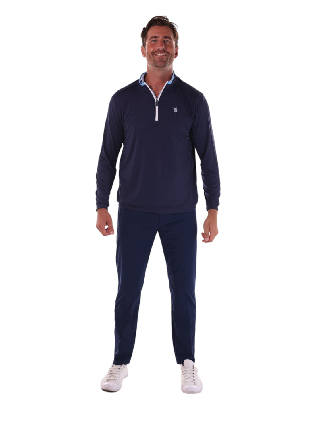 White Water Life Long Beach quarter zip long sleeve shirt in navy, ultra-soft and lightweight fabric, casual and comfortable fit.