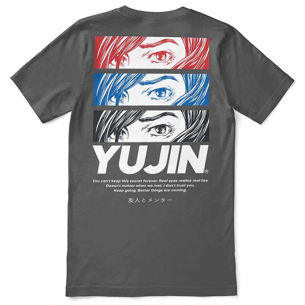 Yūjin Clothing Lies T-Shirt featuring a casual fit with a graphic design on the front, made from soft cotton fabric.