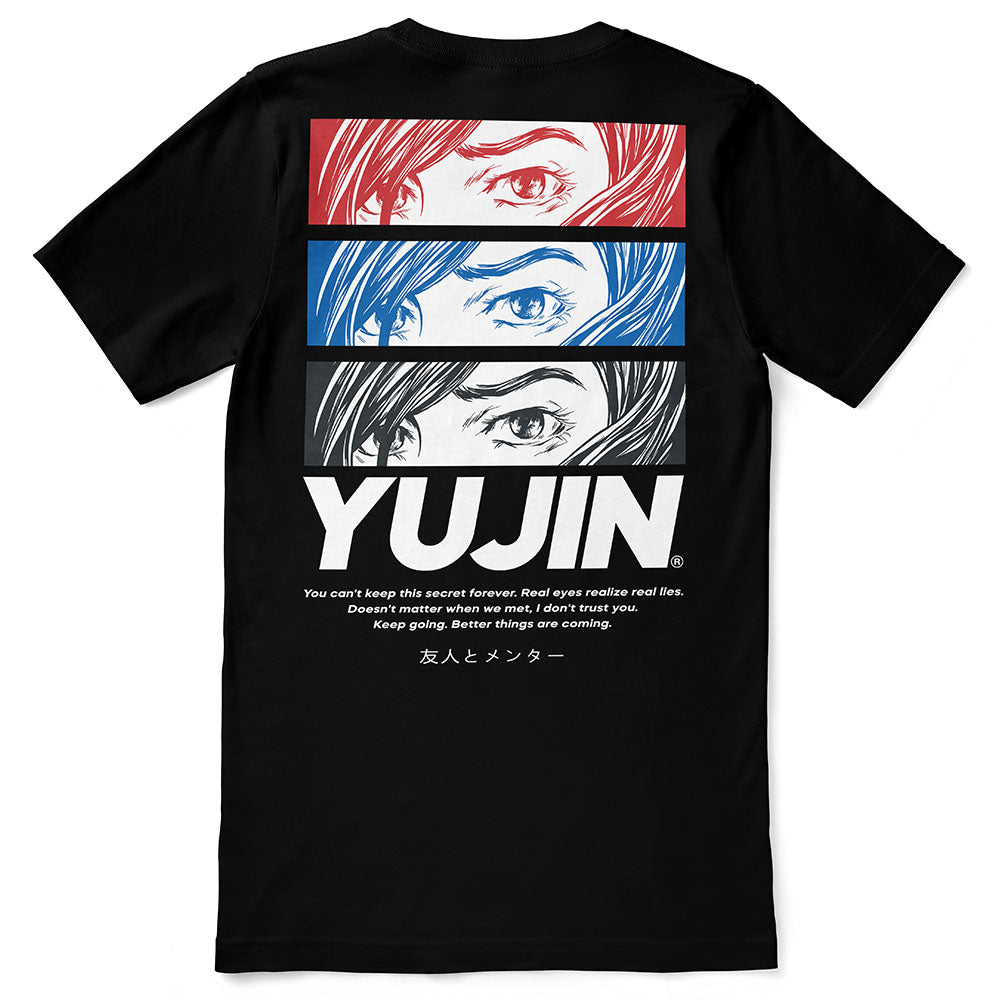 Yūjin Clothing Lies T-Shirt featuring a casual fit with a stylish graphic design on soft fabric, perfect for everyday wear.