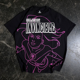 Black Atom Line Art Series T-shirt by Any Means Necessary Clothing, front view showcasing minimalist line art design.