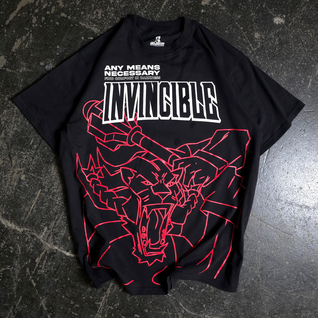 Black Battle Beast Line Art Series T-shirt from Any Means Necessary Clothing, front view showing detailed line art design.