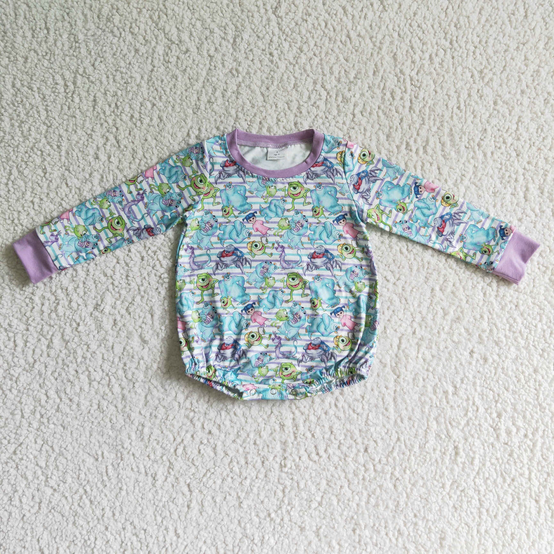 Monster stripe baby girls long sleeve romper