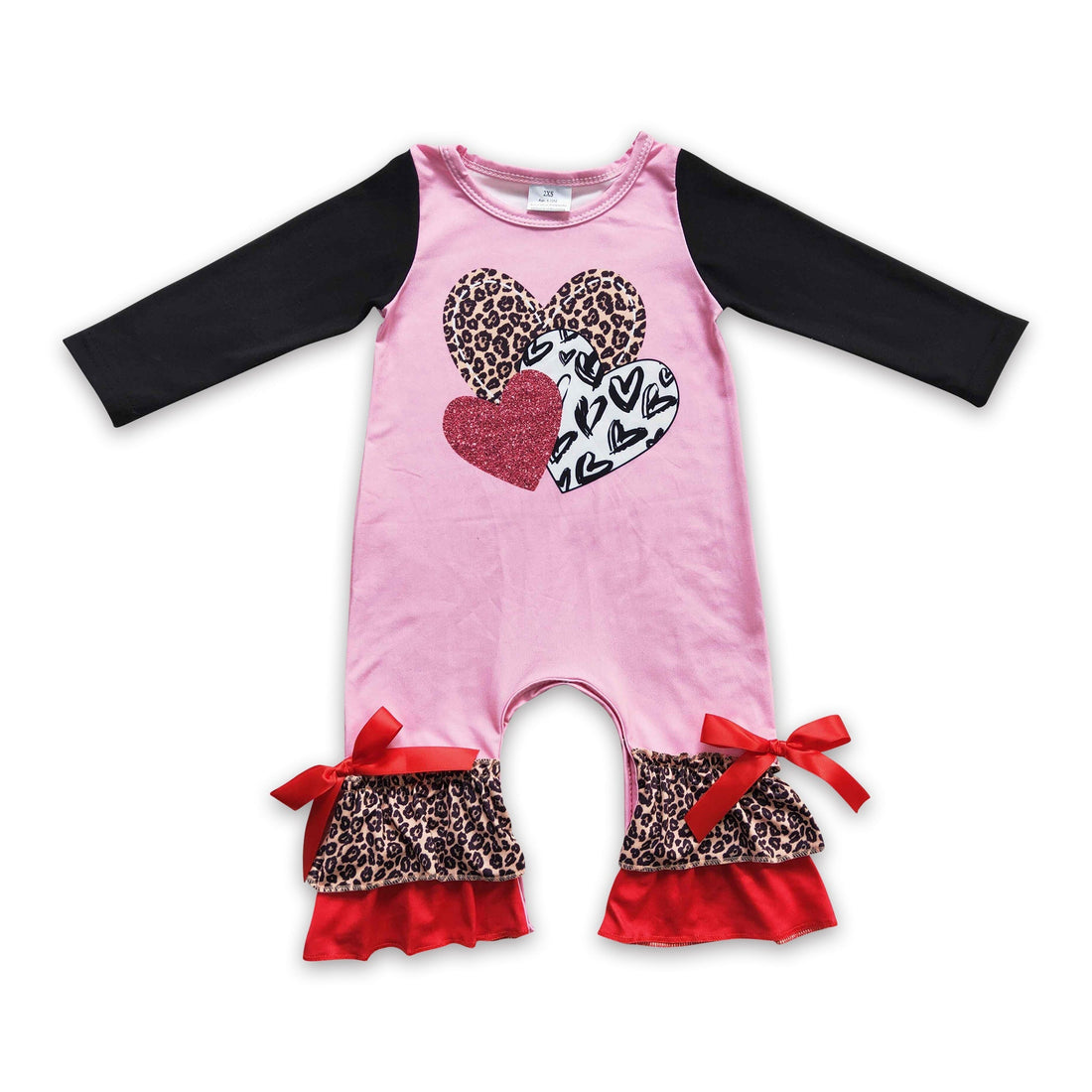 Heart print leopard ruffles baby girls Valentine&