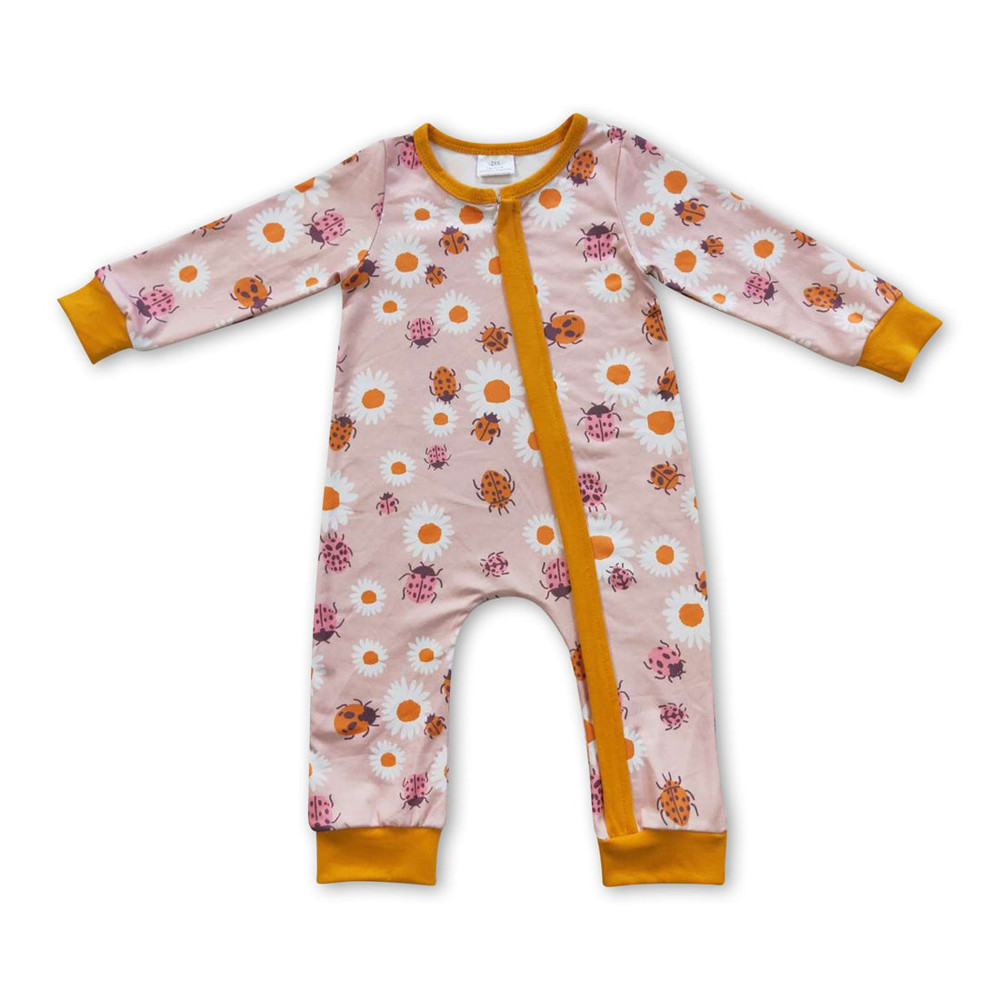 Ladybug flower long sleeves baby girls zipper romper
