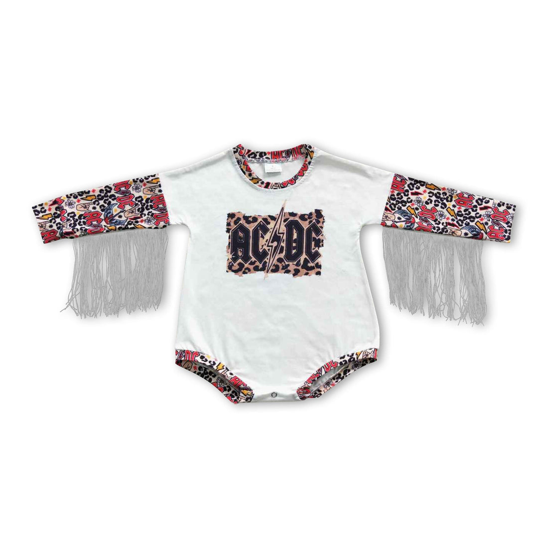 Leopard tassels long sleeves singer baby girls romper