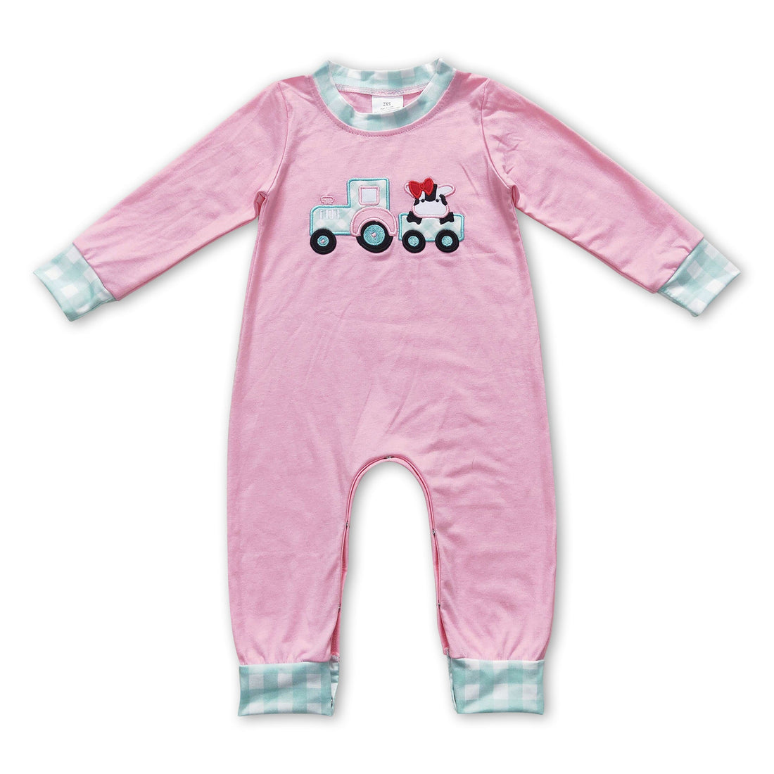 Cow tractor pink long sleeves baby girls romper