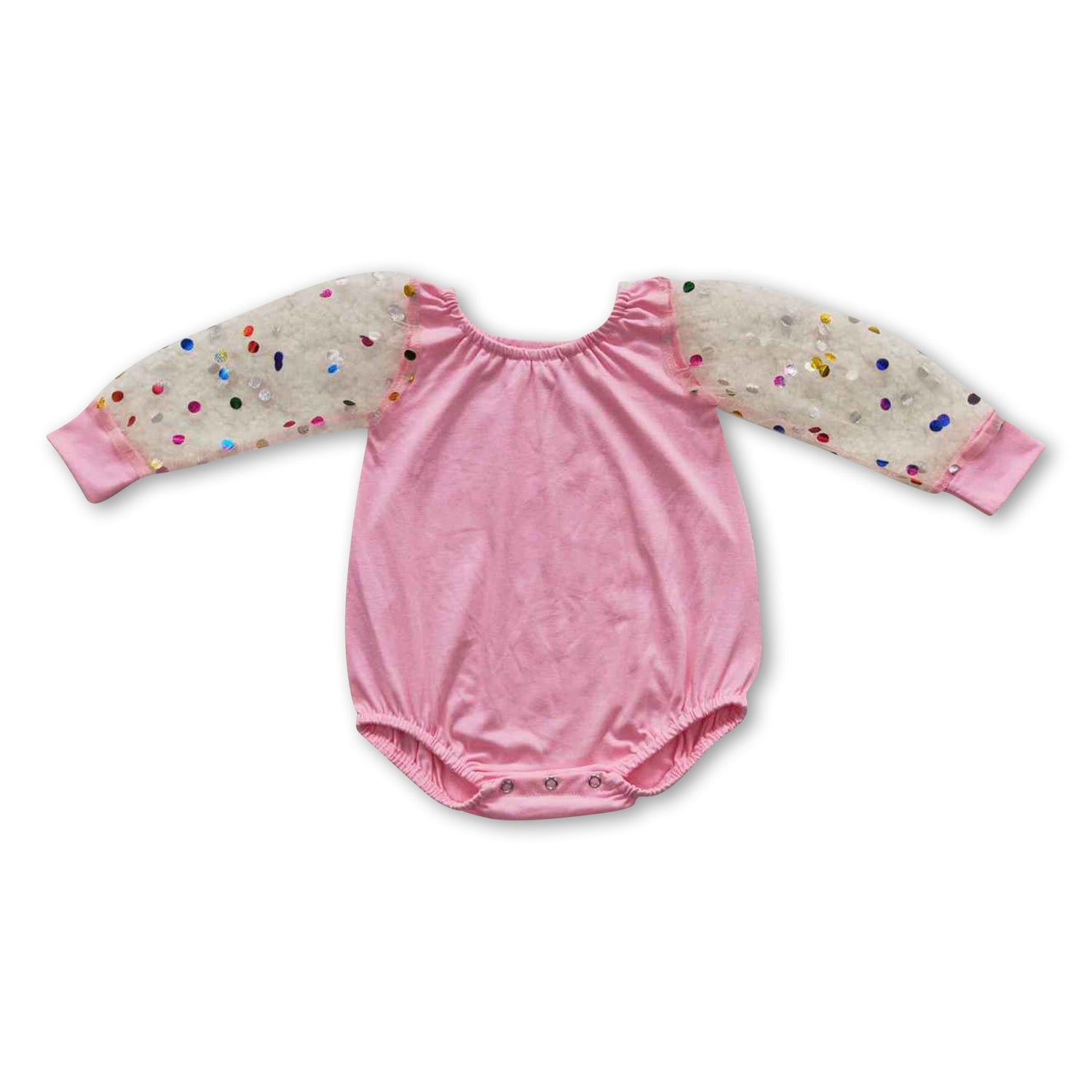 Colorful polka dot tulle pink baby girls romper