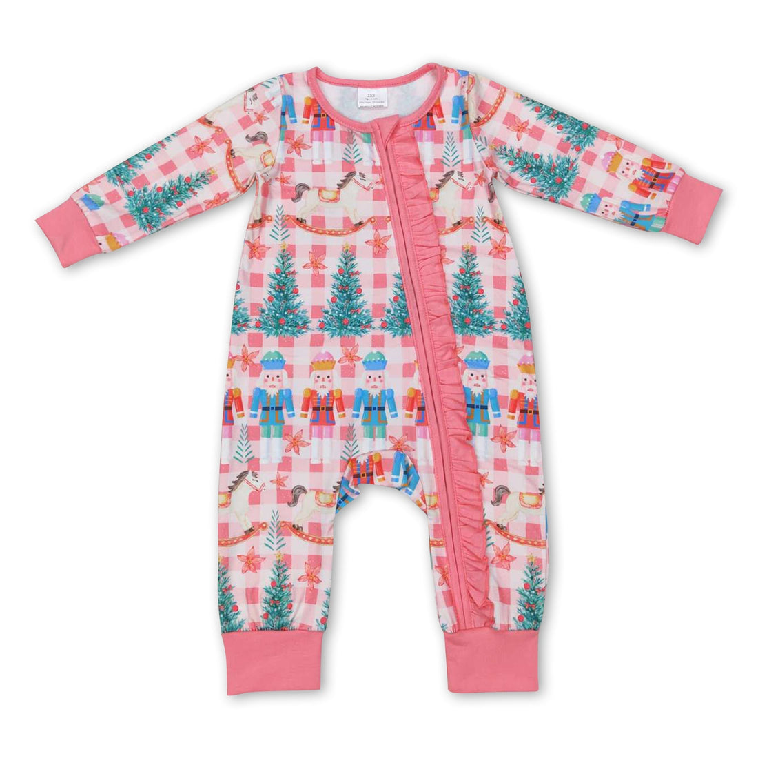 Christmas tree ballet long sleeves ruffle baby girls zipper romper